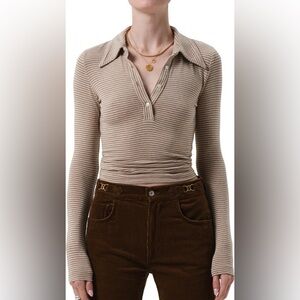 Citizens of Humanity Shaea Polo Top Chiltern Oatmeal Medium
